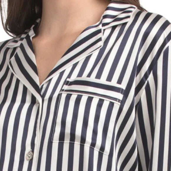PETITE PLUME 2pc Mulberry Silk Long Sleeve Pajama Set In Bengal Stripe